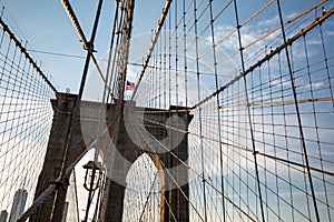 New York, City / USA - JUL 10 2018:Waking on Brooklyn Bridge in