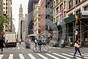 New York City / USA - JUN 27 2018: TriBeCa streets, and building