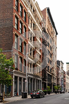 New York City / USA - JUN 27 2018: TriBeCa streets, and building