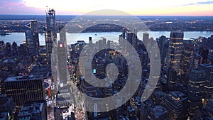 New York City, USA - June 16, 2018: Aerial shot of New York and skyline at summer evening