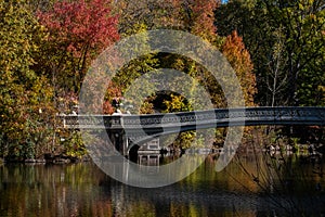 New York City - USA - Nov 5 2020: Beautiful Foliage Colors of Bow Bridge Central Park New York photo