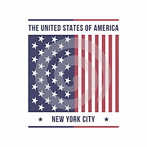 New York City, USA typography for t-shirt print. American flag. T-shirt graphics