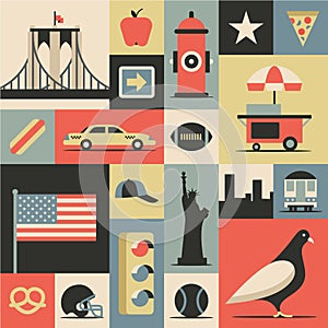 New York City, vector flat illustration, icon set