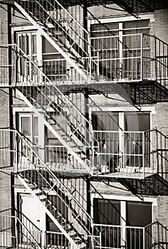 Exterior of a building with old fire escape in New York City