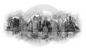New York City watercolor artwork black and white