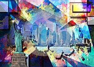New York cityscape and Liberty statue