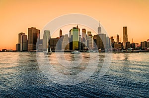 New York cityscape at sunset