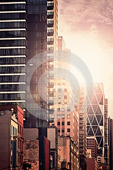 New York cityscape at sunset, USA