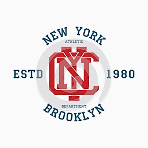 New York college typography for t-shirt. Brooklyn slogan tee shirt, sport apparel print. NYC vintage graphics. Vector