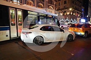 Car accident involving New York City Bus at the 5th Avenue in Midtown Manhattan