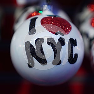 New York City themed Christmas ornaments on display in Manhattan