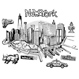 New York doodle freehand