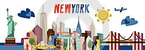 New York Flat vector illustration. Travel and Tourism concept with modern buildings.