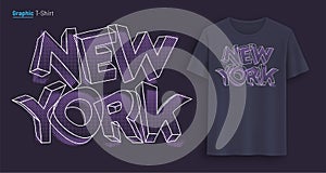 New York. Graphic t-shirt design, typography, print with stylized text.