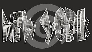 New York inside text on black background