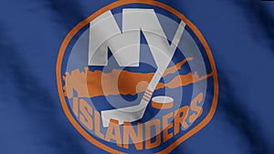 New York Islanders hockey club flag waving in the Wind. New York Islanders HC. 3d render.