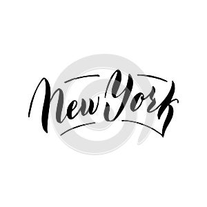 New York lettering text. Trendy handwritten font design. Print for postcard, t-shirt, baseball cap. Travel banner. Vector