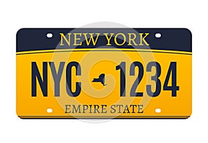 New York licence plate. American metal vehicle registration