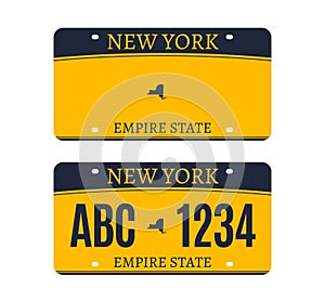 New York licence plate. American metal vehicle registration photo