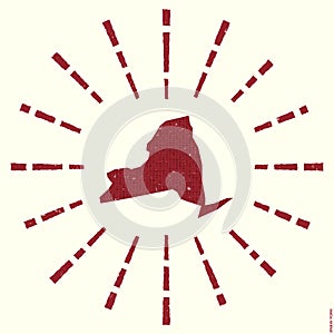 New York Logo. Grunge sunburst poster with map of.