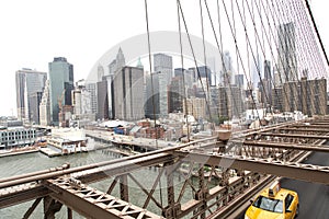 New York, Lower Manhattan skyline as seen from the Brooklyn Bridge