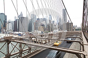 New York, Lower Manhattan skyline as seen from the Brooklyn Bridge