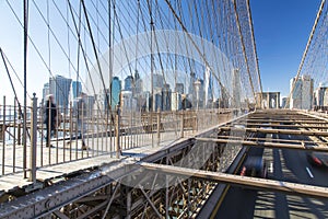 New York, Lower Manhattan skyline from the Brooklyn Bridge