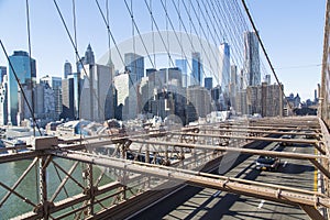 New York, Lower Manhattan skyline from the Brooklyn Bridge