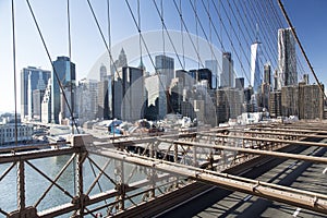 New York, Lower Manhattan skyline from the Brooklyn Bridge