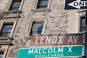 New York Malcom X Boulevard Lenox Avenue street sign photo