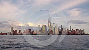 New York Manhattan Cityscape NYC. New York Manhattan time laps at dusk. Timelapse Sunset in New York Lower Manhattan