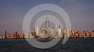 New York Manhattan Cityscape NYC. New York Manhattan time laps at dusk. Timelapse Sunset in New York Lower Manhattan