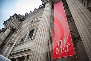 New York, Manhattan. The New York Metropolitan Museum entrance against blue sky background