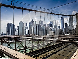 New York Manhattan skyline from the Brooklyn Bridge