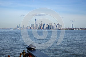 New York Manhattan skyline in summer. View from ferry.