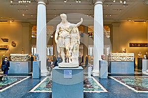 New York. Manhattan. United States. The Metropolitan Museum of Art. Marble statue of Dionysus leaning on an archaistic figure.