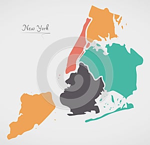 New York Map with boroughs and modern round shapes photo