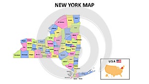 New York Map. District map of New York in District map of New York in color with capital