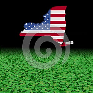 New York map flag with abstract dollar foreground illustration