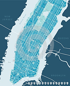 New York Map - Lower and Mid Manhattan.