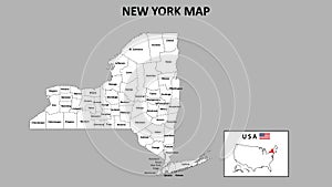 New York Map. State and district map of New York. Administrative map of New York with district and capital in white color