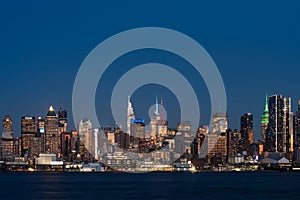 New York midtown and panoramic view on office buildings at night