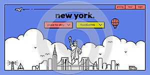 New York Modern Web Banner Design with Vector Linear Skyline