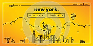 New York Modern Web Banner Design with Vector Linear Skyline