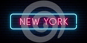 New York neon sign. Bright light signboard.