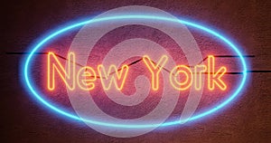 New York neon sign depicts Manhattan in NYC America - 4k