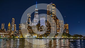 New York at night. Skyline of World Trade Center. Downtown Manhattan. New York. Urban city life. Manhattan skyline. WTC.