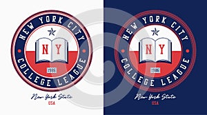New York, NY college t-shirt design. Typography graphics for athletic tee shirt. Original sportswear print. Vector