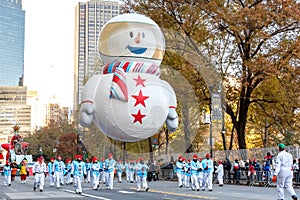 New York, NY - November 22, 2018: 92nd Annual Macy`s Thanksgiving Day Parade on the streets of Manhattan in frigid weather