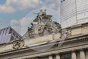 New York, NY, USA. August 31, 2016: Detail of the facade of Grand Central Station in Manhattan, NY photo